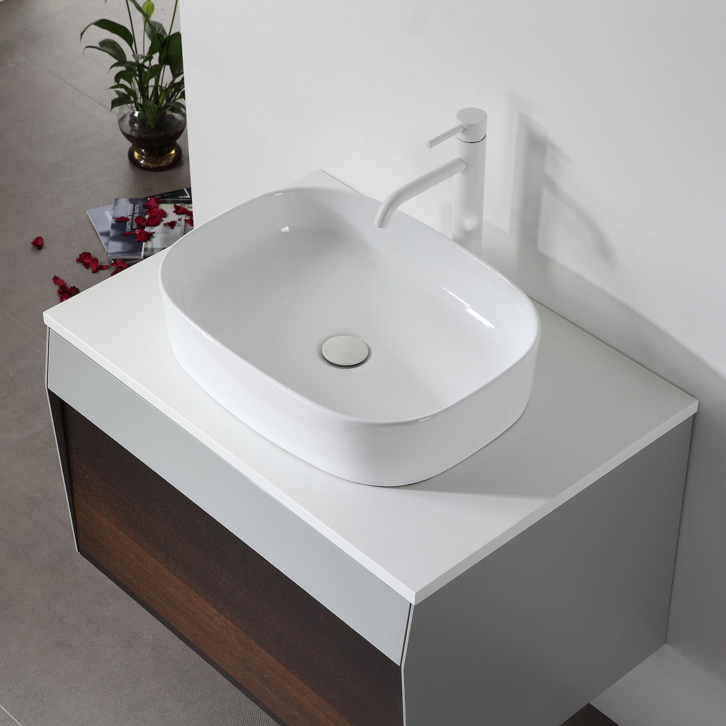 Ronda 30" Wall Mounted Bathroom Vanity with Pure White Quartz Top and Ceramic Vessel Sink