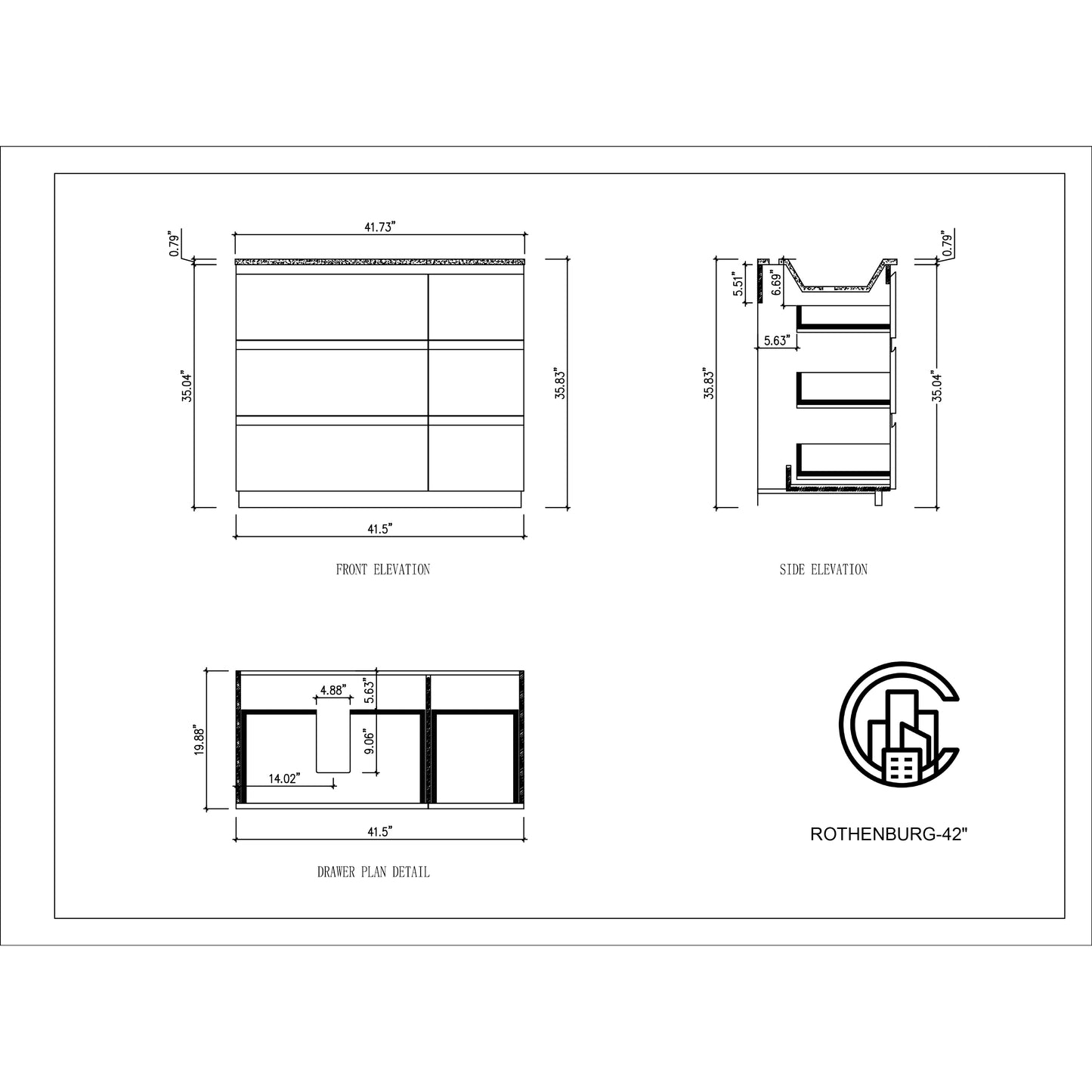 Rothenburg 42" Freestanding Bathroom Vanity with Premium Grade ATH Matte Solid Surface Integrated Sink Top