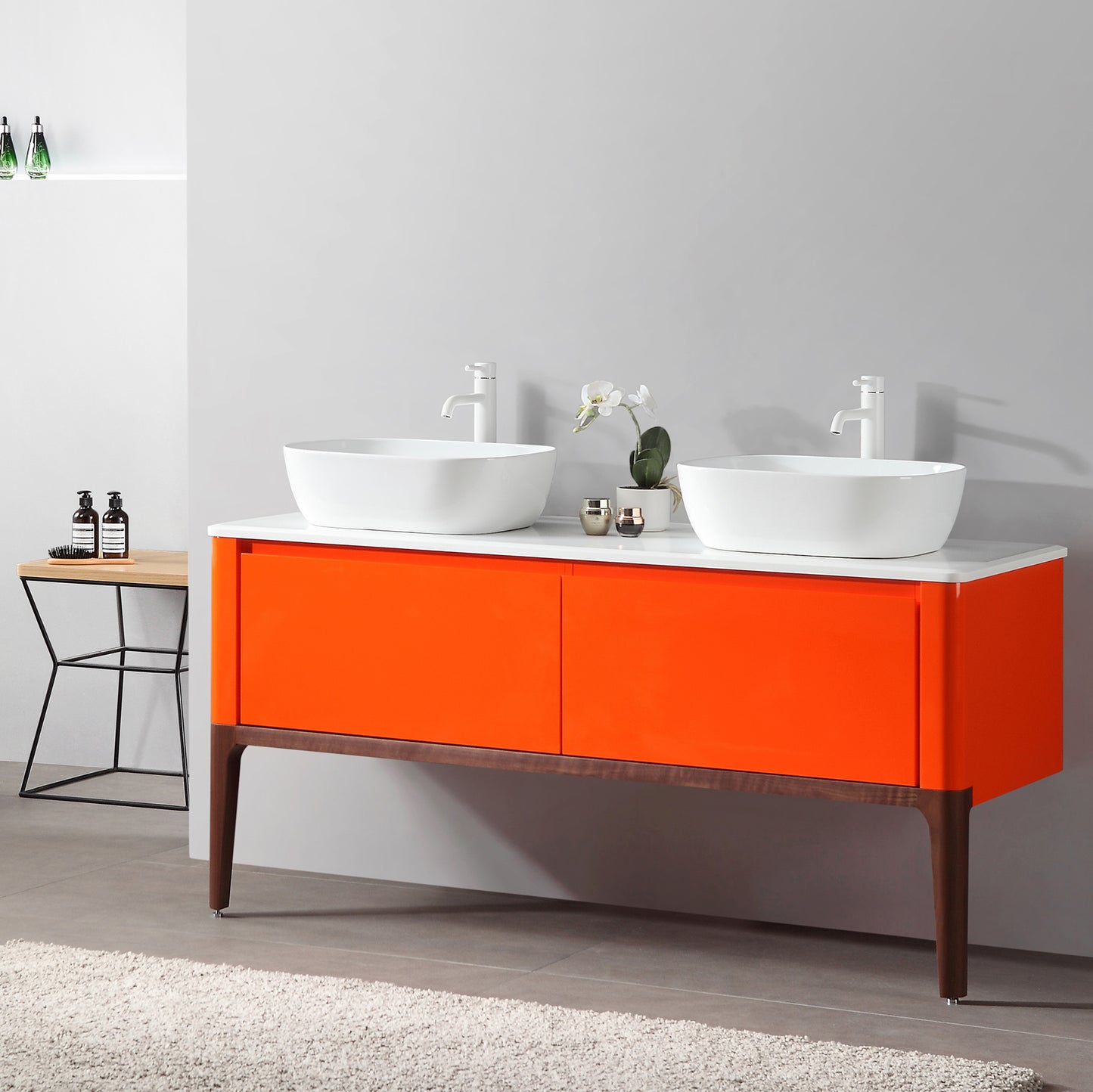 Sebastian 60" Freestanding Bathroom Vanity with Pure White Quartz Top and Ceramic Vessel Sinks