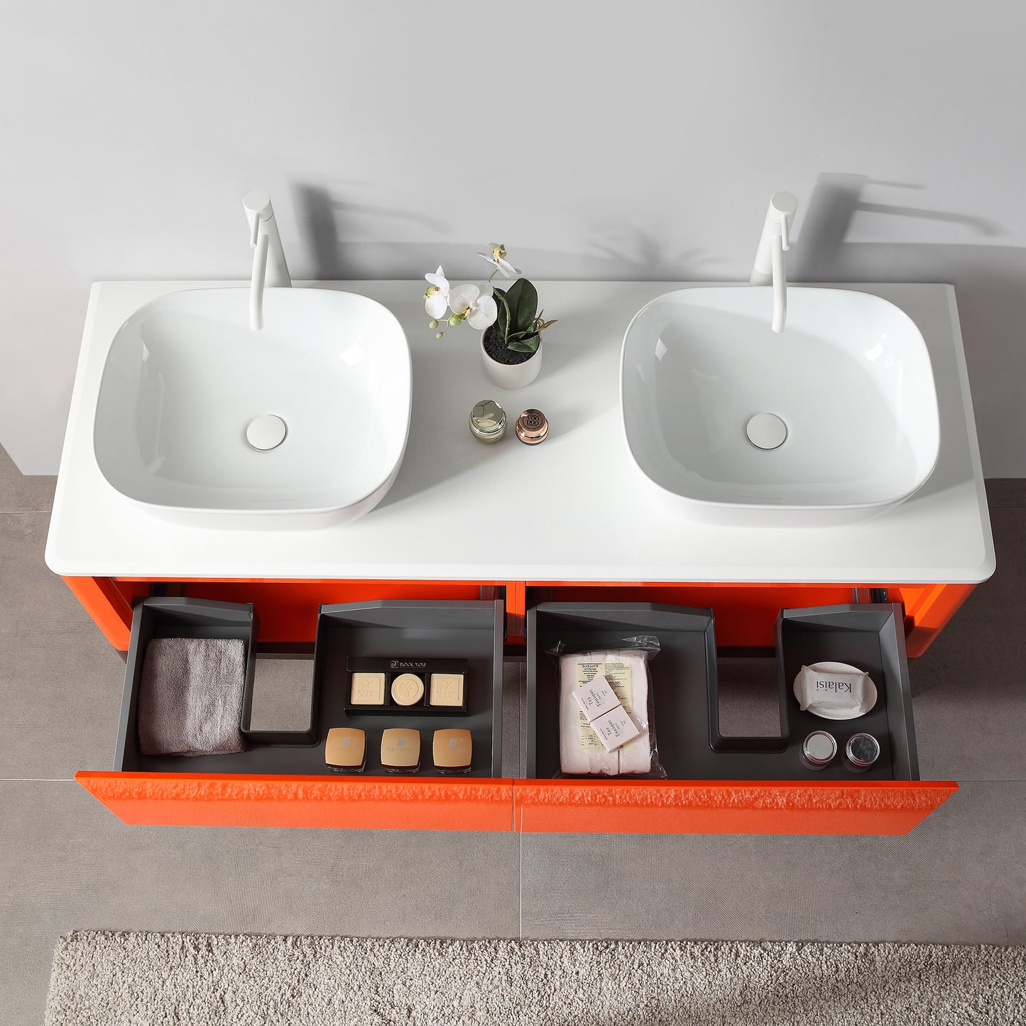 Sebastian 60" Freestanding Bathroom Vanity with Pure White Quartz Top and Ceramic Vessel Sinks