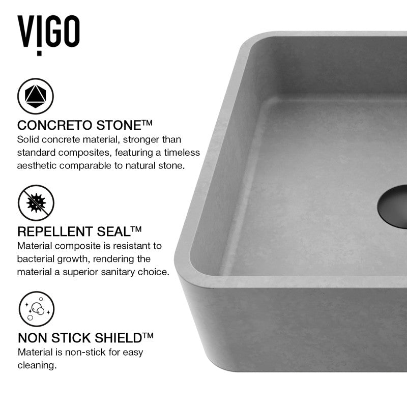 Navona Gothic Square Concreto Stone™ Composite Vessel Bathroom Sink