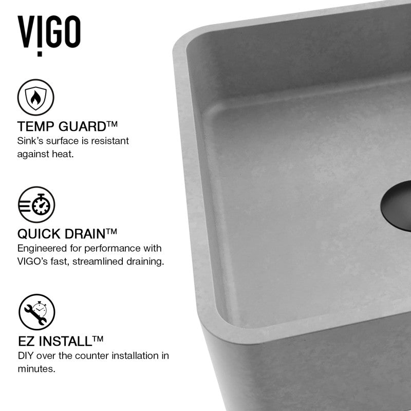 Navona Gothic Square Concreto Stone™ Composite Vessel Bathroom Sink