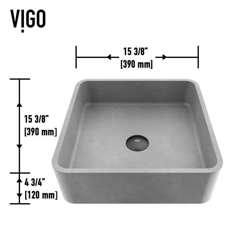 Navona Gothic Square Concreto Stone™ Composite Vessel Bathroom Sink