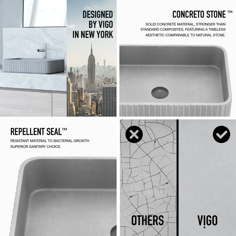 Windsor Rectangular Concreto Stone™ Composite Vessel Bathroom Sink