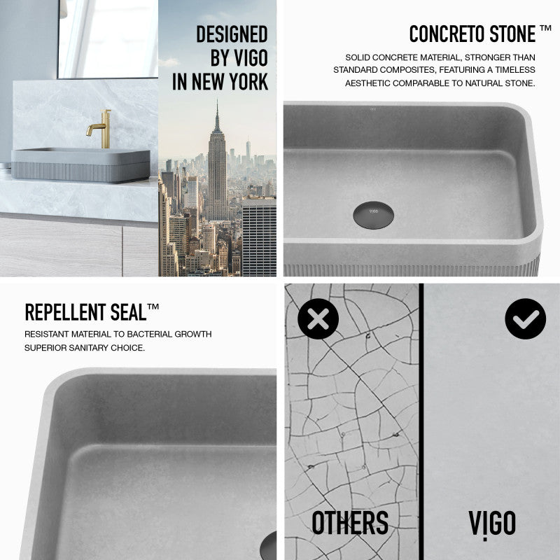 Cypress Rectangular Concreto Stone™ Composite Vessel Bathroom Sink