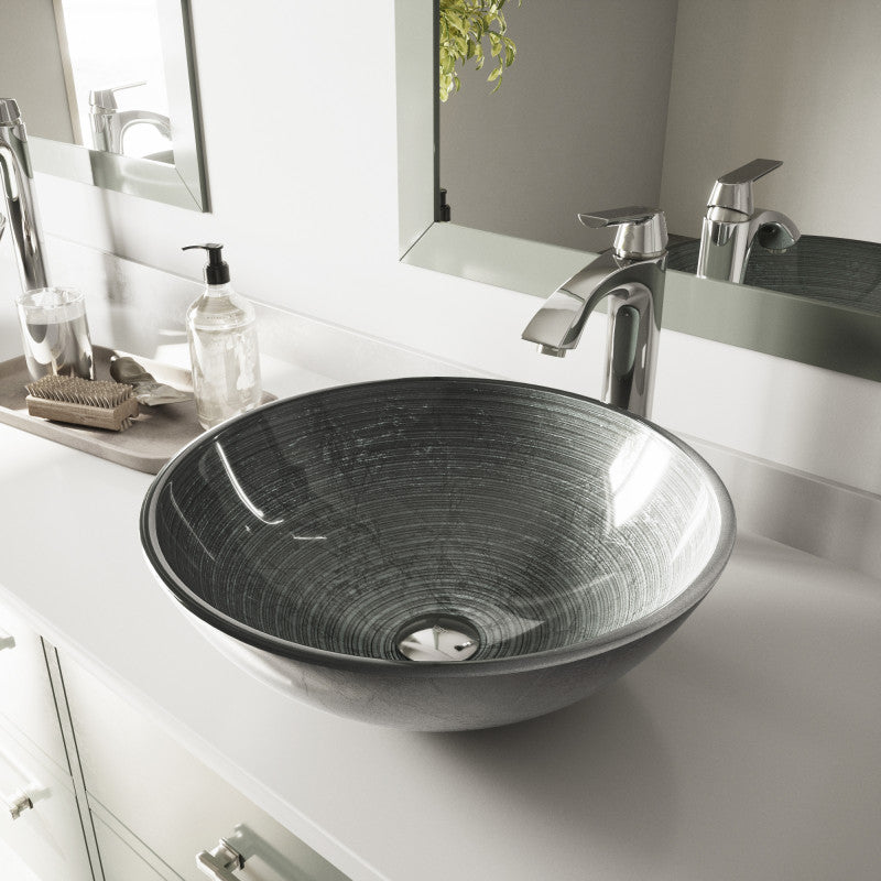 Simply Silver Tempered Glass Vessel Bathroom Sink