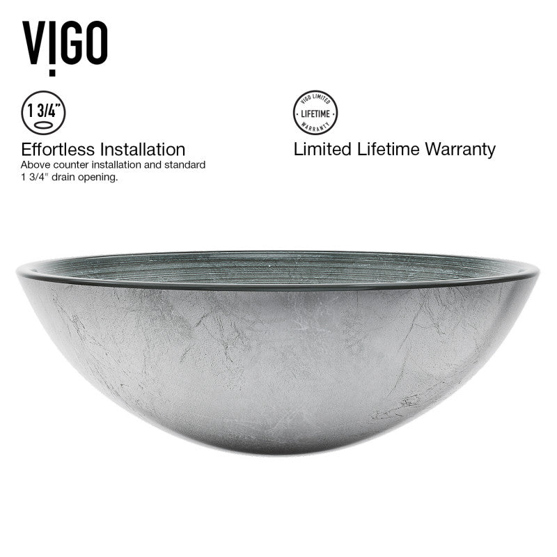 Simply Silver Tempered Glass Vessel Bathroom Sink