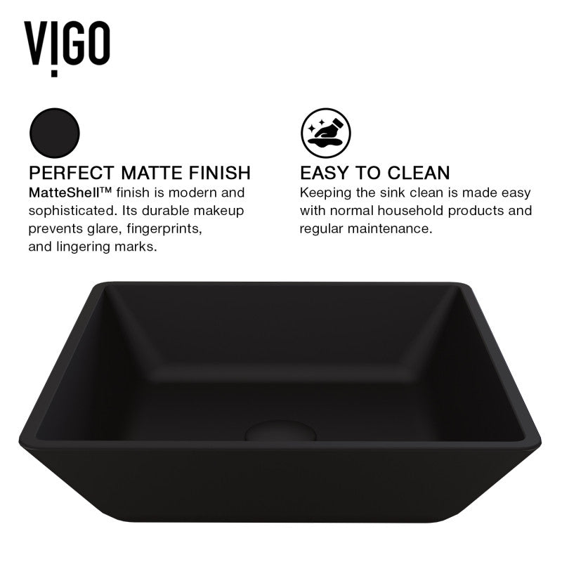 Black Roma MatteShell™ Tempered Glass Vessel Bathroom Sink