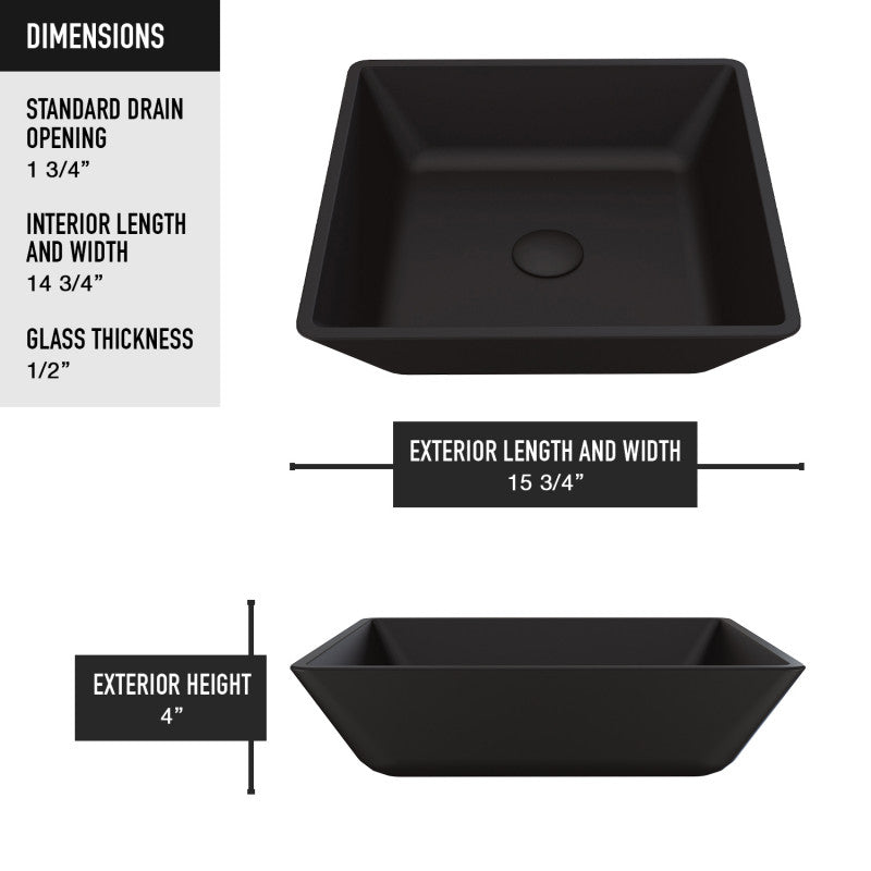 Black Roma MatteShell™ Tempered Glass Vessel Bathroom Sink