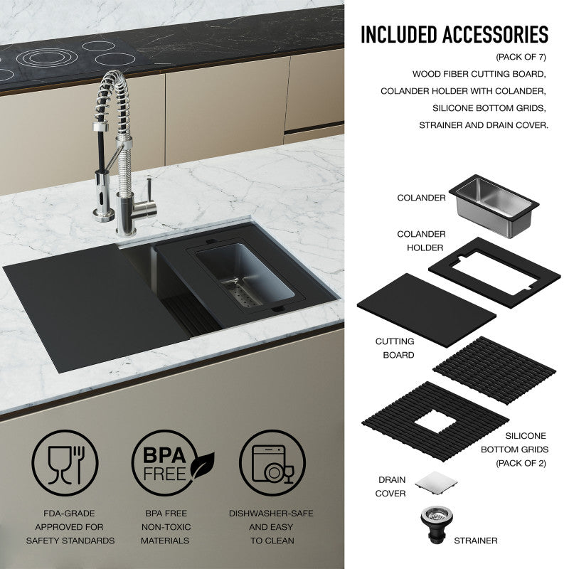 Hampton 28" Stainless Steel Undermount Kitchen Sink with Workstation
