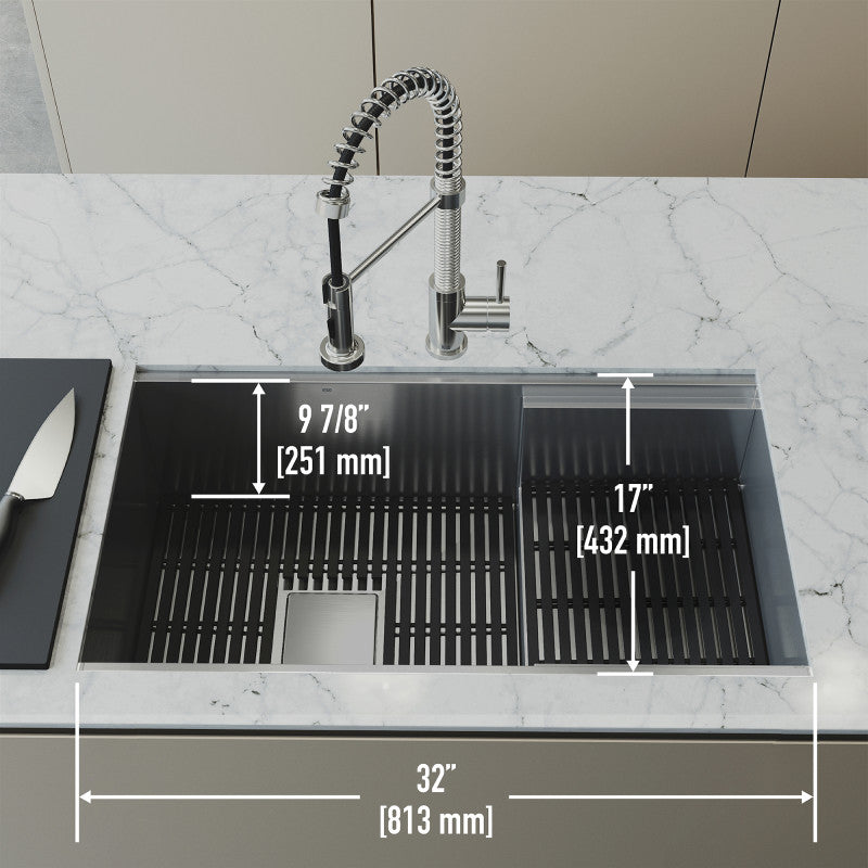 Hampton 32" Stainless Steel Undermount Kitchen Sink with Workstation