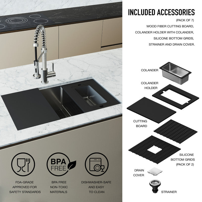 Hampton 32" Stainless Steel Undermount Kitchen Sink with Workstation