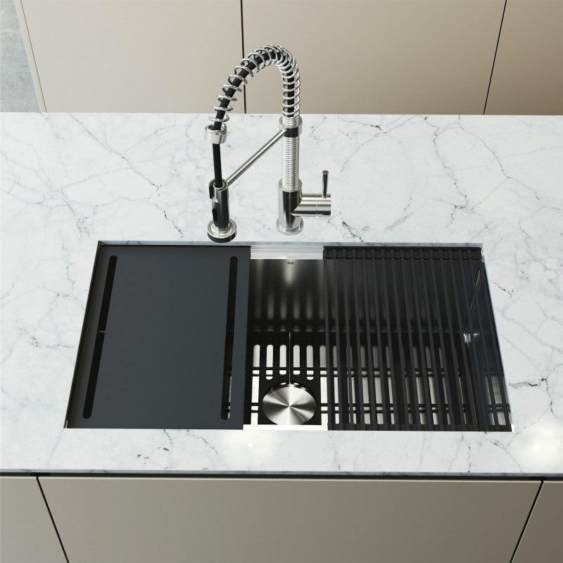 Mercer 33" Stainless Steel Undermount Kitchen Sink with Workstation
