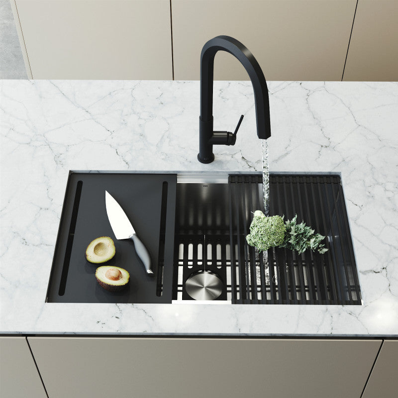 Mercer 33" Stainless Steel Undermount Kitchen Sink with Workstation