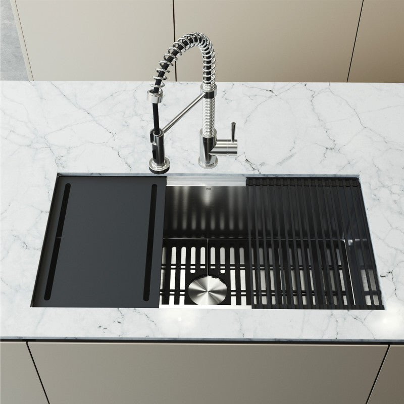 Mercer 36" Stainless Steel Undermount Kitchen Sink with Workstation