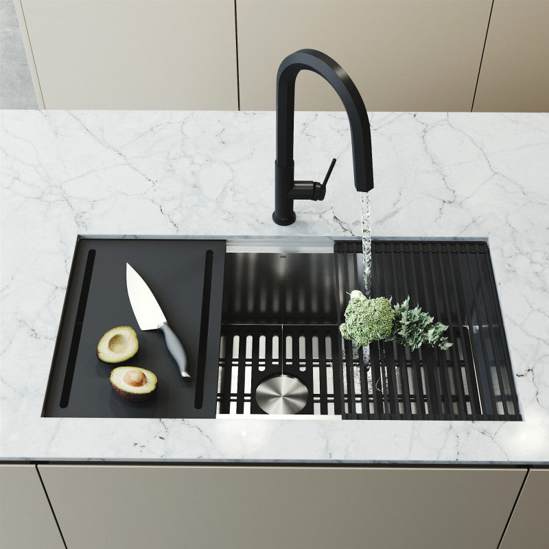 Mercer 36" Stainless Steel Undermount Kitchen Sink with Workstation