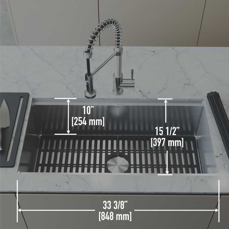 Mercer 36" Stainless Steel Undermount Kitchen Sink with Workstation