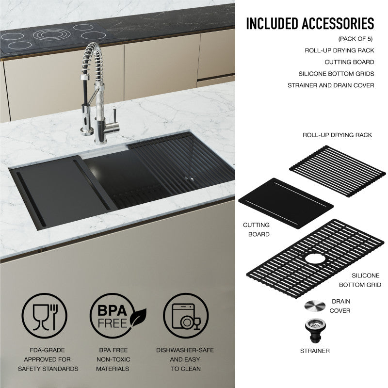 Mercer 36" Stainless Steel Undermount Kitchen Sink with Workstation