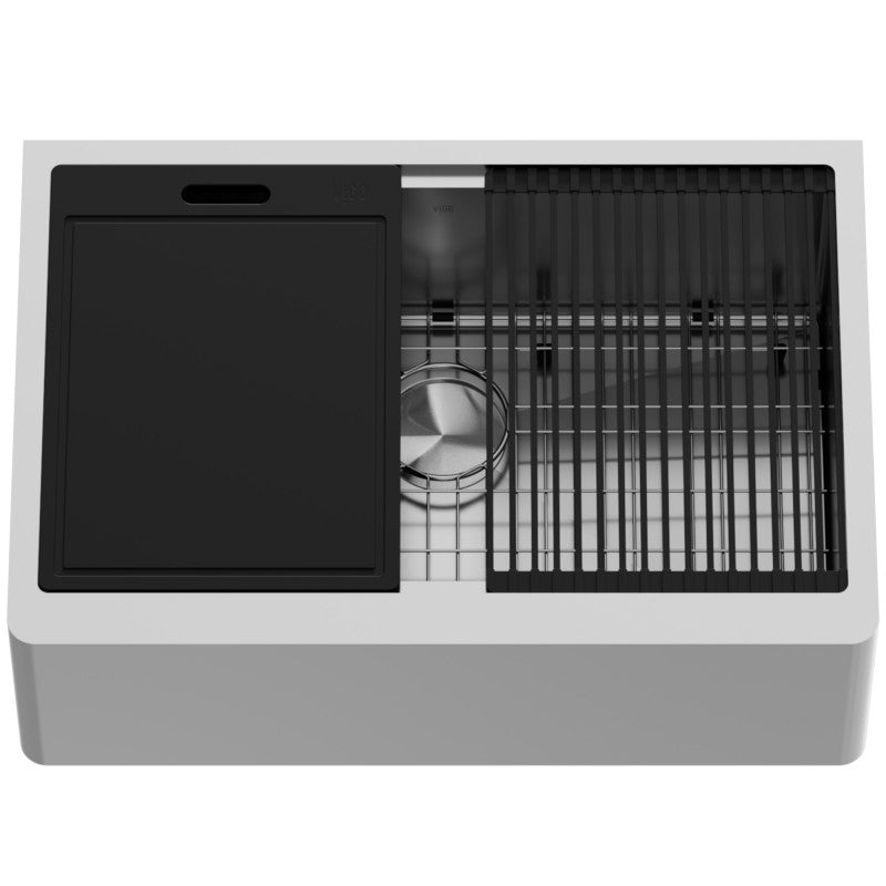 Oxford Flat 30" Stainless Steel Apron / Farmhouse Kitchen Sink with Workstation