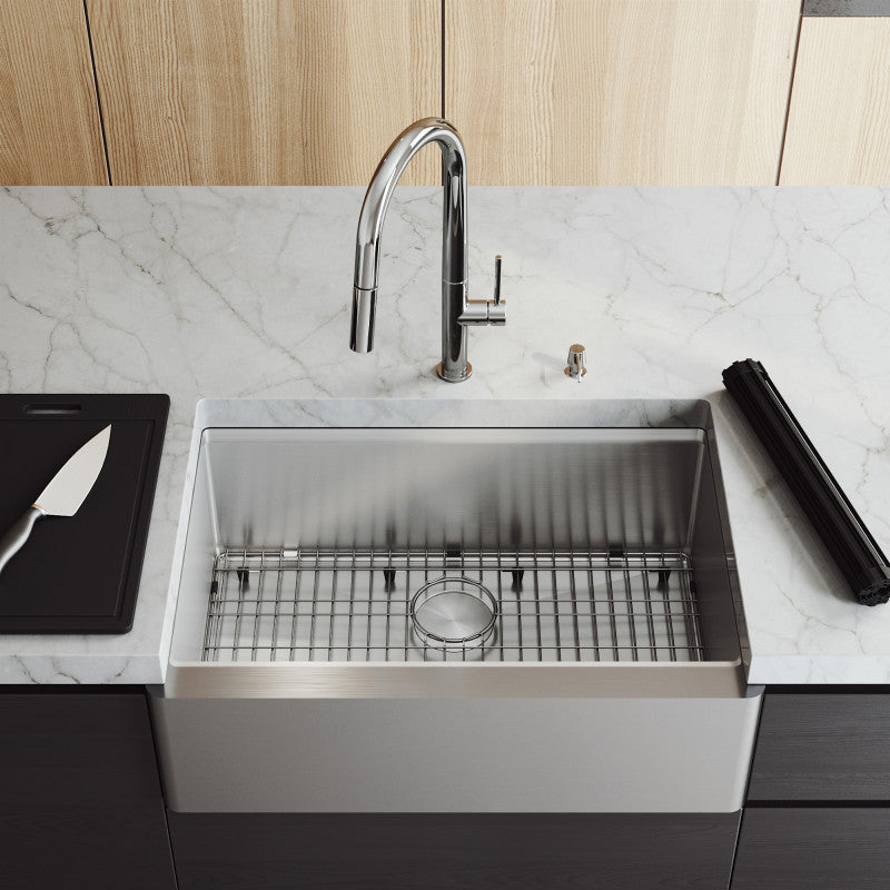 Oxford Flat 30" Stainless Steel Apron / Farmhouse Kitchen Sink with Workstation