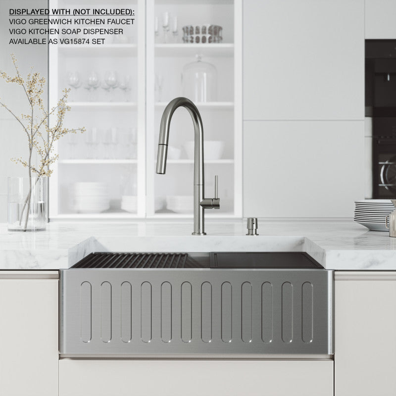 Oxford Fluted 30" Stainless Steel Apron / Farmhouse Kitchen Sink with Workstation