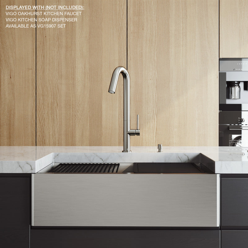 Oxford Flat 33" Stainless Steel Apron / Farmhouse Kitchen Sink with Workstation