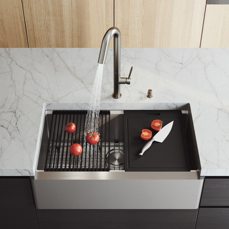 Oxford Flat 33" Stainless Steel Apron / Farmhouse Kitchen Sink with Workstation