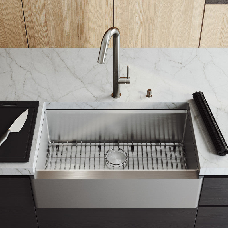 Oxford Flat 33" Stainless Steel Apron / Farmhouse Kitchen Sink with Workstation