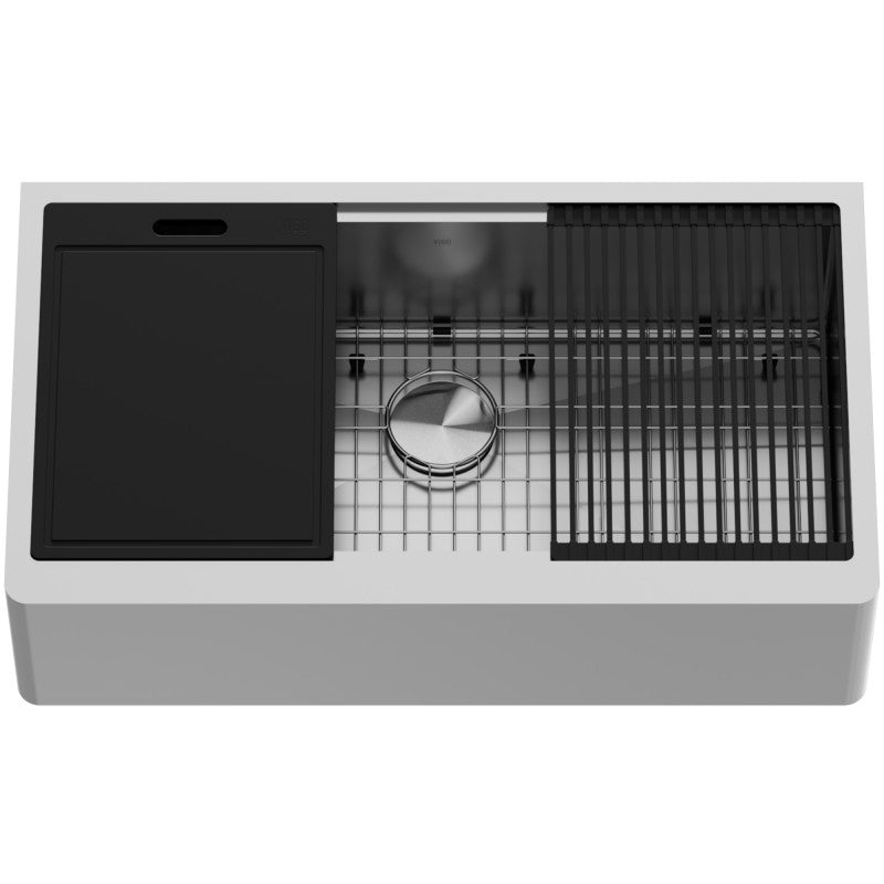 Oxford Flat 36" Stainless Steel Apron / Farmhouse Kitchen Sink with Workstation