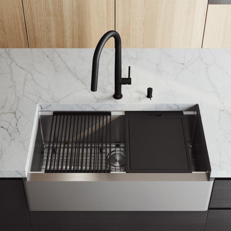 Oxford Flat 36" Stainless Steel Apron / Farmhouse Kitchen Sink with Workstation