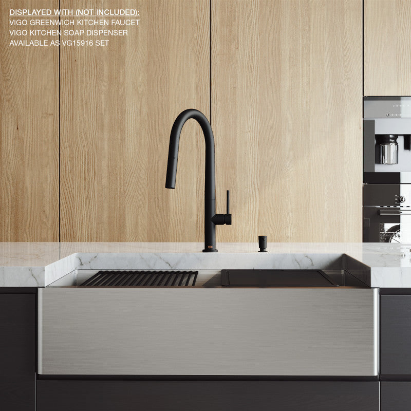 Oxford Flat 36" Stainless Steel Apron / Farmhouse Kitchen Sink with Workstation