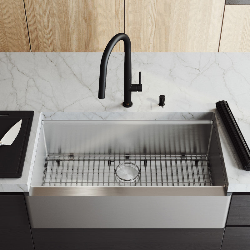 Oxford Flat 36" Stainless Steel Apron / Farmhouse Kitchen Sink with Workstation
