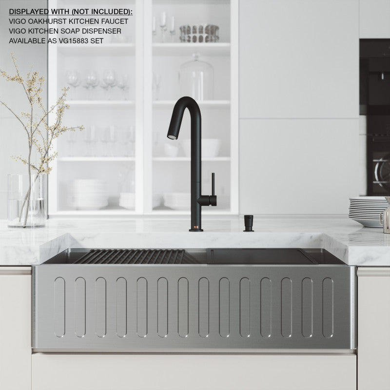 Oxford Fluted 36" Stainless Steel Apron / Farmhouse Kitchen Sink with Workstation