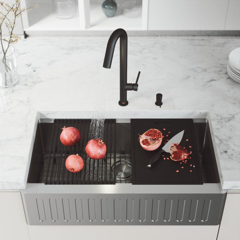 Oxford Fluted 36" Stainless Steel Apron / Farmhouse Kitchen Sink with Workstation