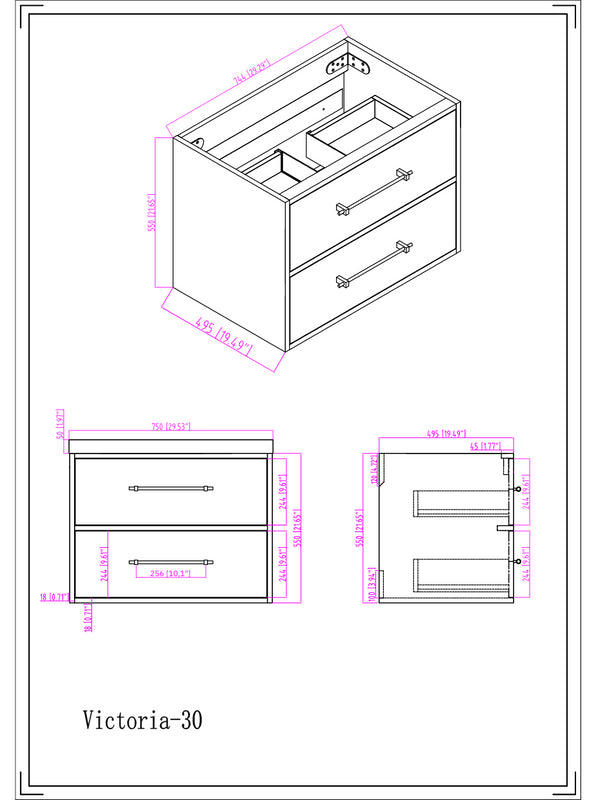 Victoria 30" Wall Mounted Bathroom Vanity with Acrylic Integrated Sink Top