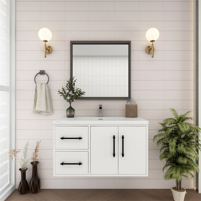 Victoria 36" Wall Mounted Bathroom Vanity with Reinforced Acrylic Integrated Sink Top