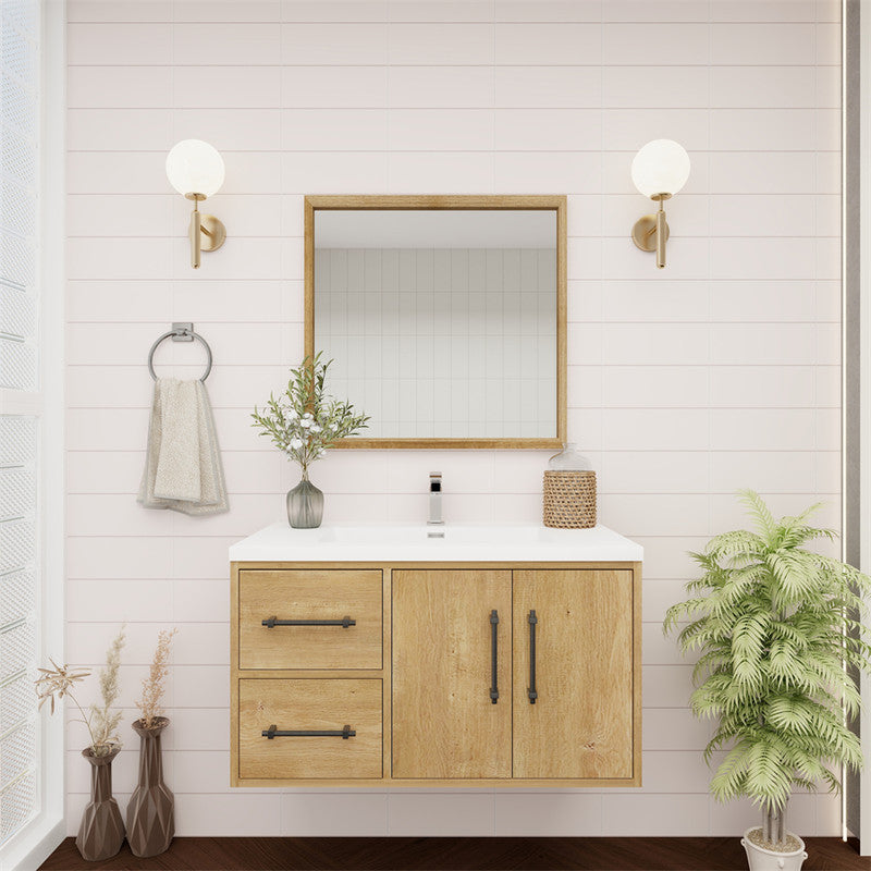 Victoria 36" Wall Mounted Bathroom Vanity with Reinforced Acrylic Integrated Sink Top