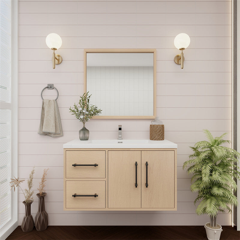 Victoria 36" Wall Mounted Bathroom Vanity with Reinforced Acrylic Integrated Sink Top