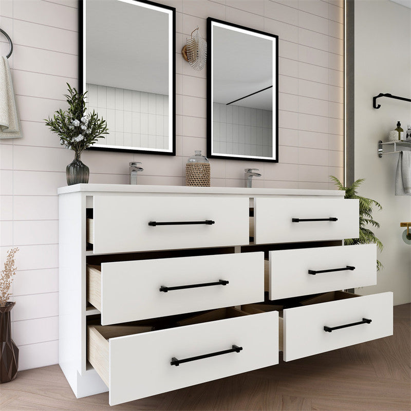 Victoria Drawers 60" Freestanding Bathroom Vanity with Reinforced Acrylic Integrated Sink Top