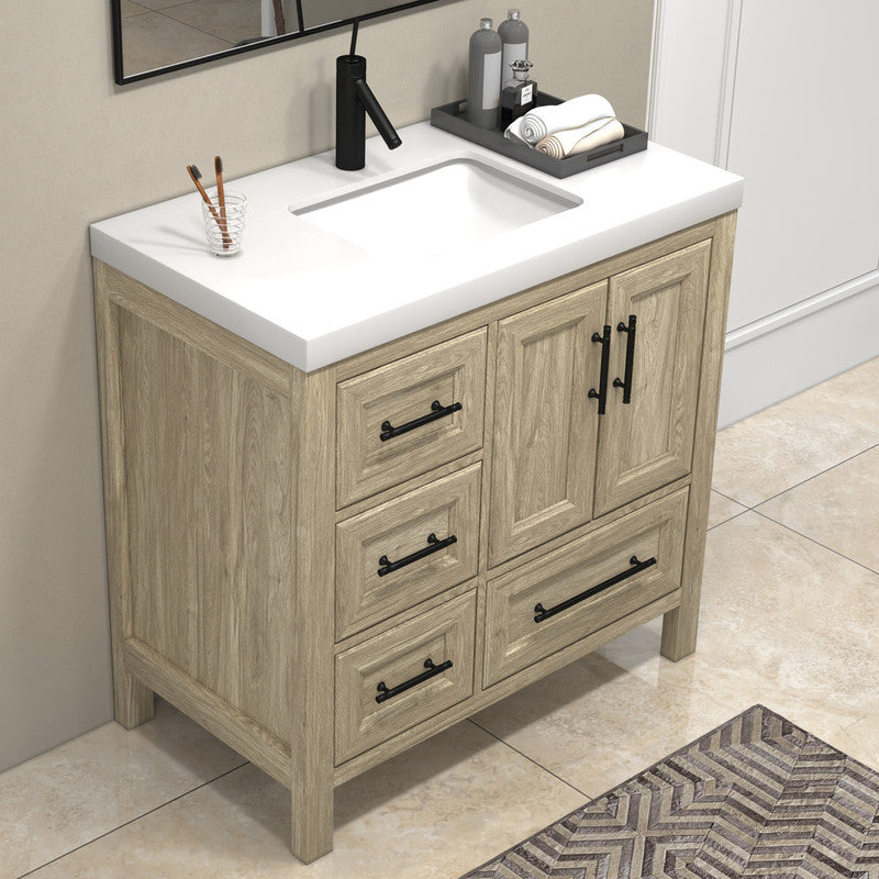 VIV 36" Freestanding Bathroom Vanity with Reinforced Acrylic Integrated Sink Top