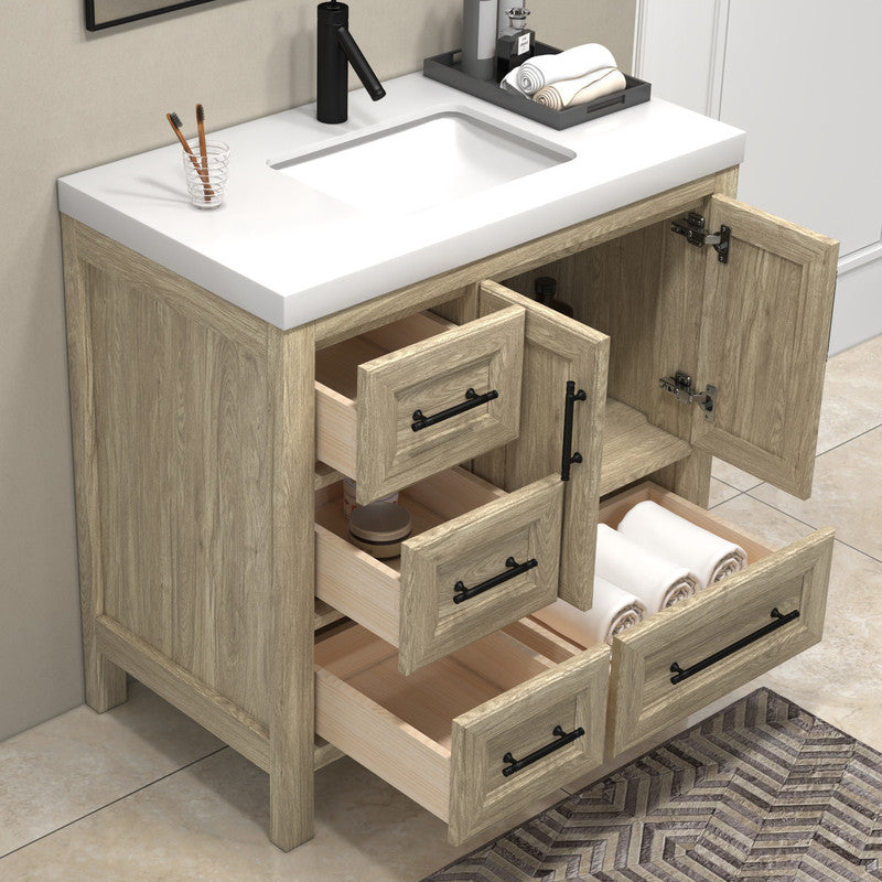 VIV 36" Freestanding Bathroom Vanity with Reinforced Acrylic Integrated Sink Top