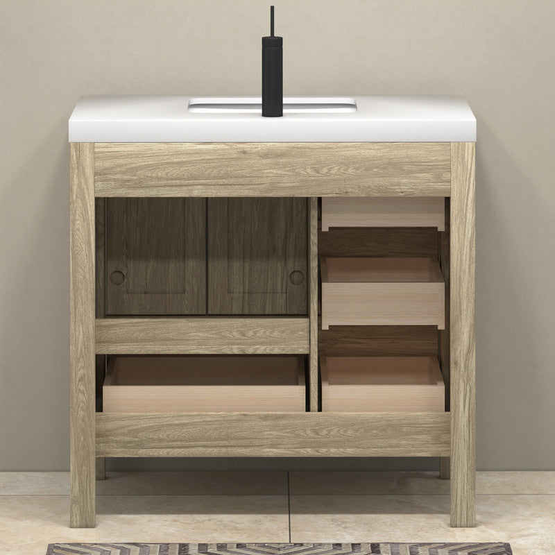 VIV 36" Freestanding Bathroom Vanity with Reinforced Acrylic Integrated Sink Top