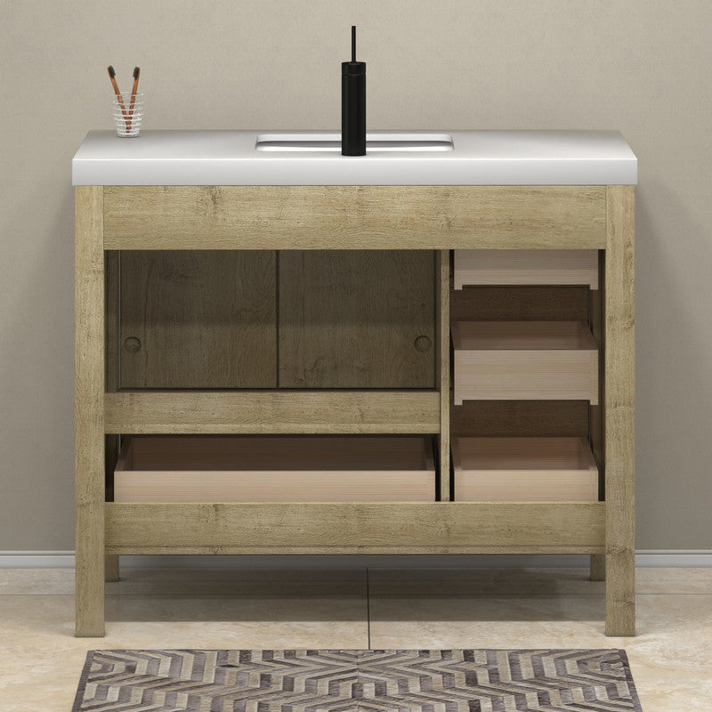 VIV 42" Freestanding Bathroom Vanity with Reinforced Acrylic Integrated Sink Top