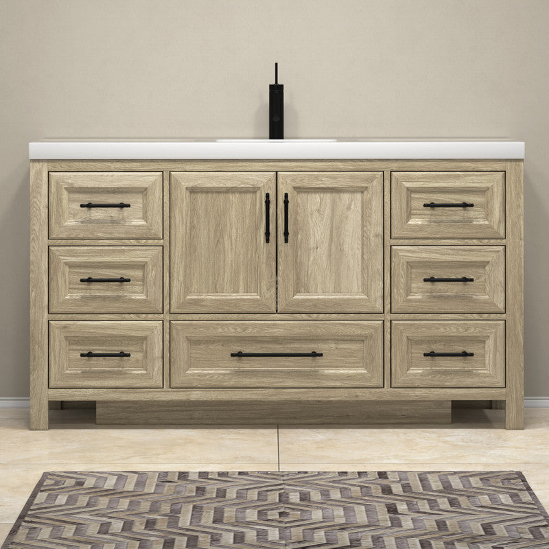 VIV 60" Freestanding Bathroom Vanity with Reinforced Acrylic Integrated Sink Top