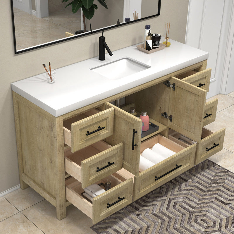 VIV 60" Freestanding Bathroom Vanity with Reinforced Acrylic Integrated Sink Top