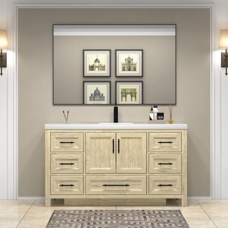VIV 60" Freestanding Bathroom Vanity with Reinforced Acrylic Integrated Sink Top
