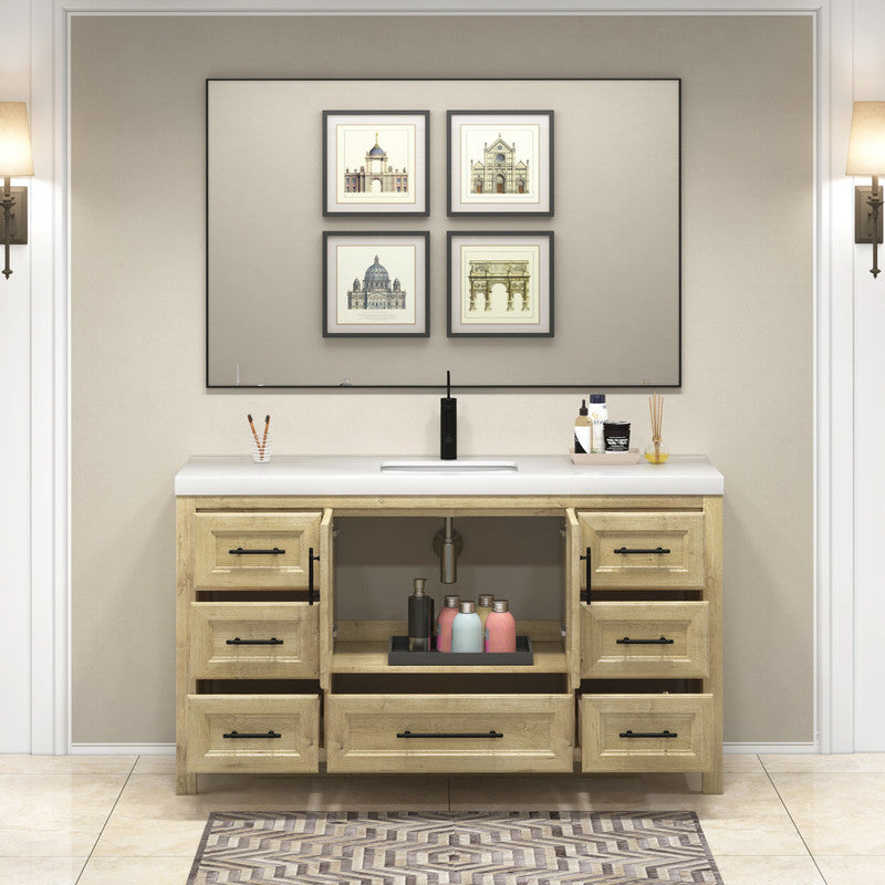 VIV 60" Freestanding Bathroom Vanity with Reinforced Acrylic Integrated Sink Top