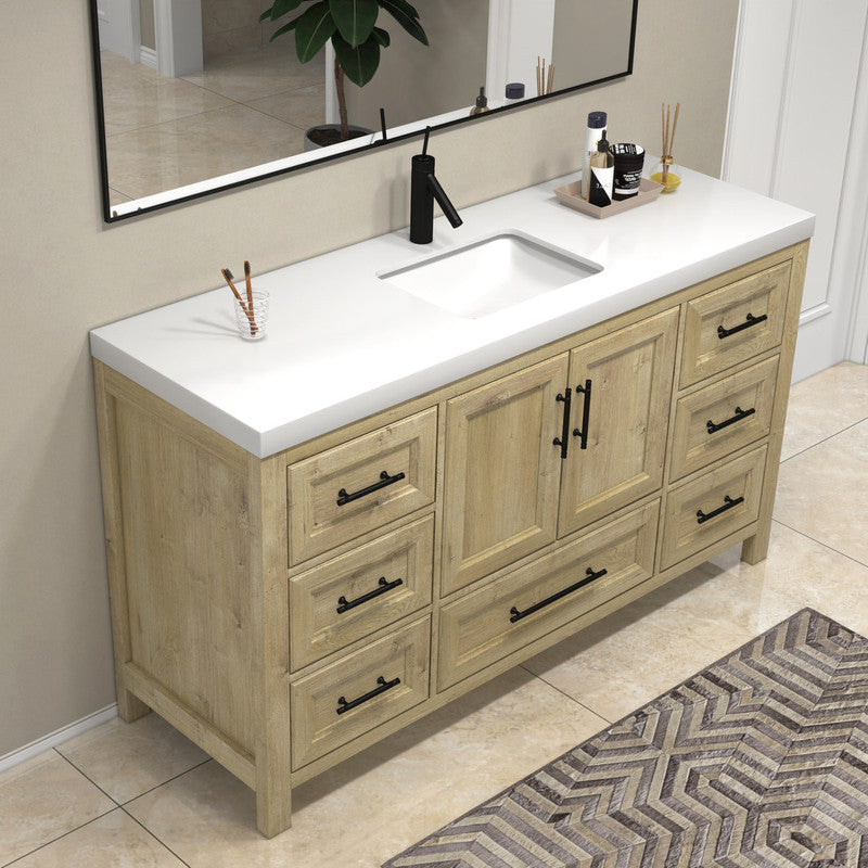 VIV 60" Freestanding Bathroom Vanity with Reinforced Acrylic Integrated Sink Top