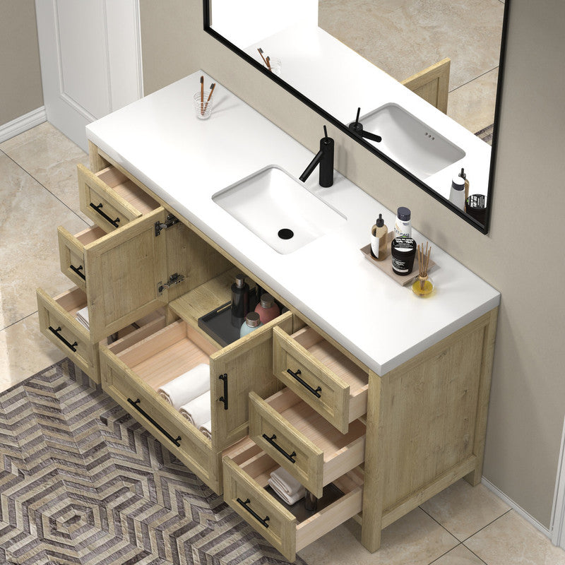 VIV 60" Freestanding Bathroom Vanity with Reinforced Acrylic Integrated Sink Top