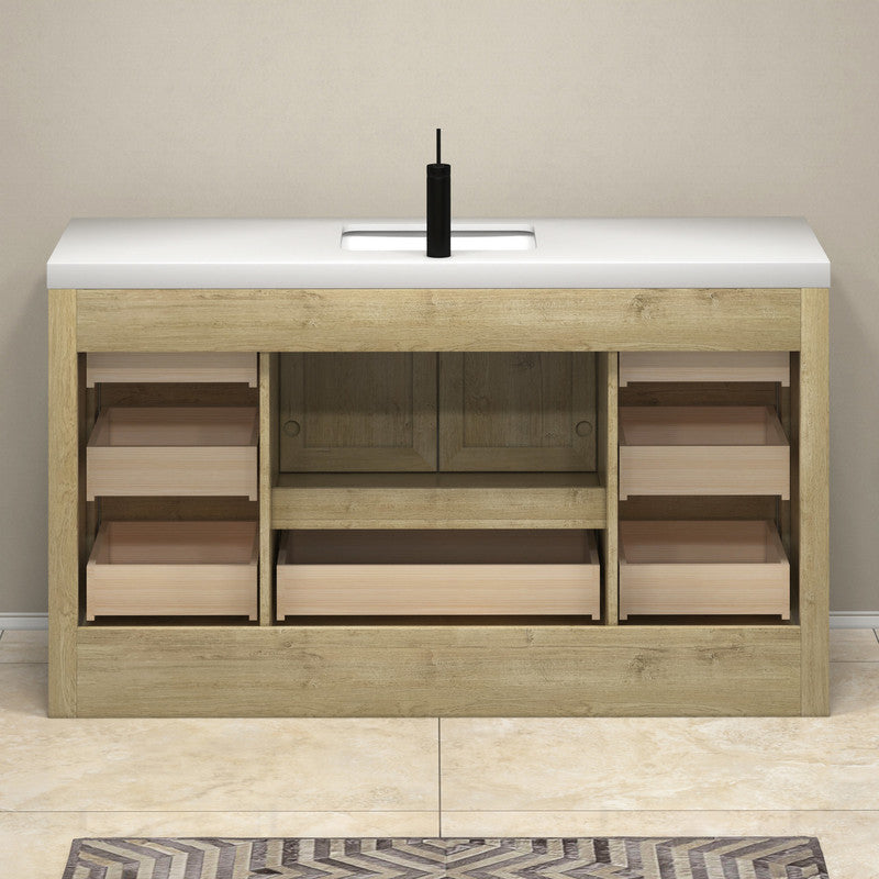 VIV 60" Freestanding Bathroom Vanity with Reinforced Acrylic Integrated Sink Top